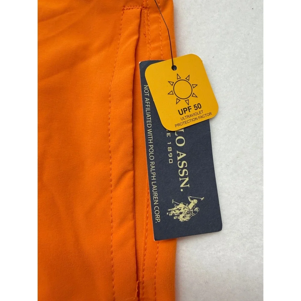 US Polo Assn Swim Trunks Orange Navy Blue UPF 50 Mesh Lined 3XL NWT New